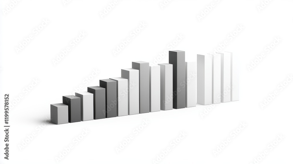 A bar chart with shadows, 3D effect, professional style, grey and white tones, isolated on white background. A bar chart with shadows, 3D effect, professional style, grey and white tones, isolated on white background.