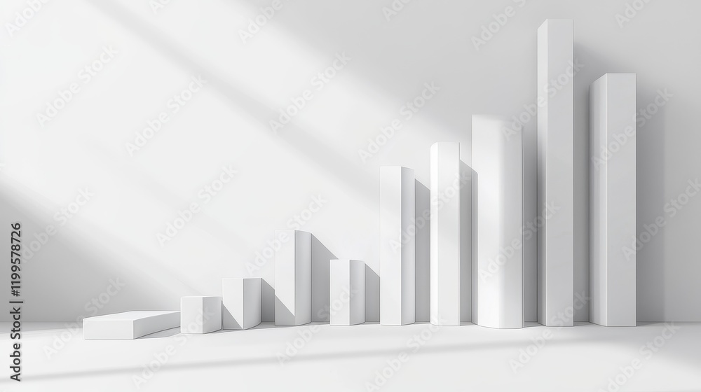 A bar chart with shadows, 3D effect, professional style, grey and white tones, isolated on white background A bar chart with shadows, 3D effect, professional style, grey and white tones, isolated on white background