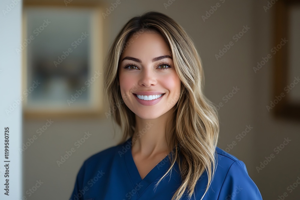 Smiling Woman Healthcare Professional Wavy Hair Smiling Woman Healthcare Professional Wavy Hair