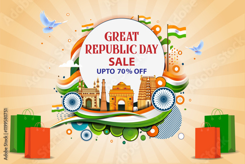 Happy Republic Day of India tricolor background for 26 January