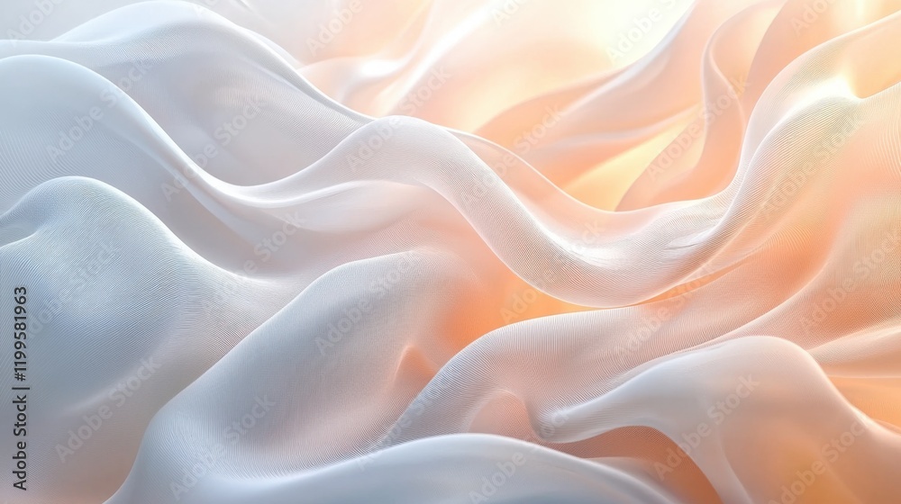 Obraz premium Abstract soft waves of white fabric with orange light background Generated AI