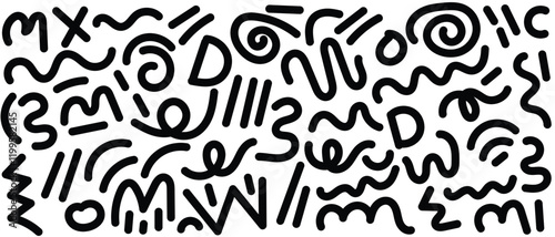 Memphis geometric seamless pattern. Monochrome abstract background in retro 80s, 90s style with various shapes. Cute kid doodle design.