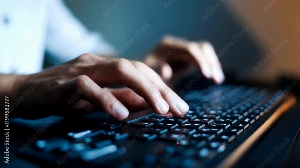 The elegant computer keyboard is being used by a man, with his hands in focus as he types, captured through a macro lens with a soft focus effect and a panning motion from left to right. The elegant computer keyboard is being used by a man, with his hands in focus as he types, captured through a macro lens with a soft focus effect and a panning motion from left to right.