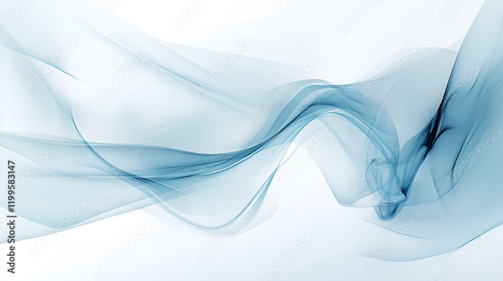 Fototapeta premium Ethereal Blue Flowing Abstract Design in Minimalist Style Against White Background