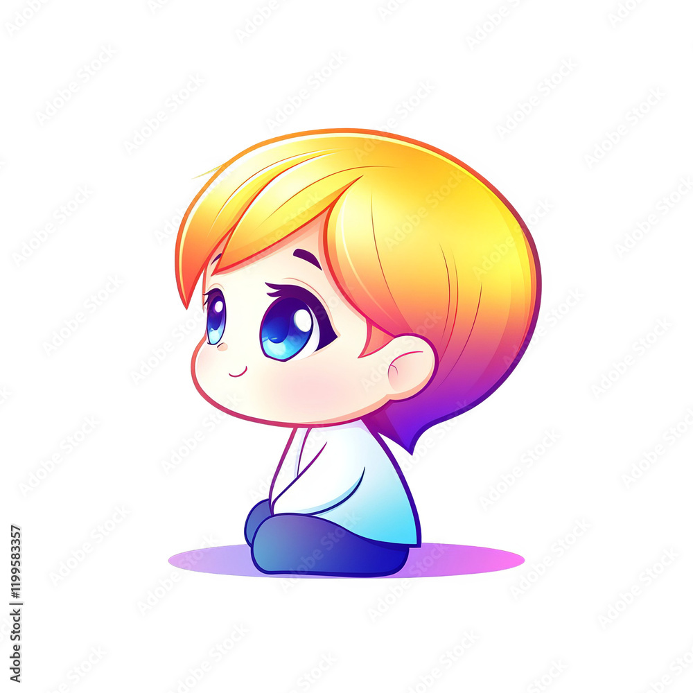 Cute cartoon boy sitting digital art illustration playful environment cheerful concept Cute cartoon boy sitting digital art illustration playful environment cheerful concept