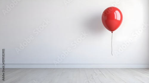 Minimalist White Room with Floating Red Balloon Abstract Concept Art