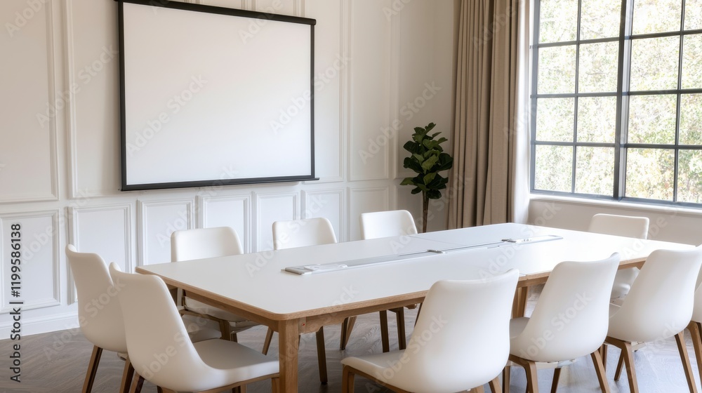 Modern conference room setup awaiting business meeting Modern conference room setup awaiting business meeting