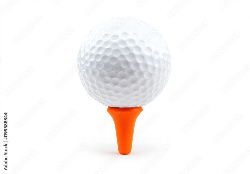 A golf ball with a white and orange tee A golf ball with a white and orange tee