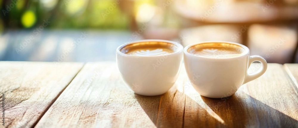 Fototapeta premium A Serene Cafe Setting Featuring Espresso Cups