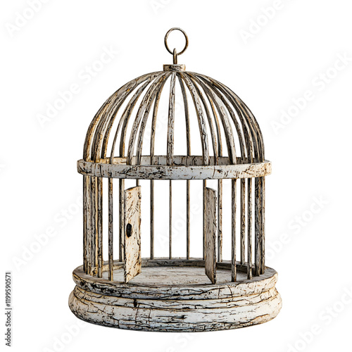 Canvas-taulu a empty bird cage with the door open isolated on transparent background
