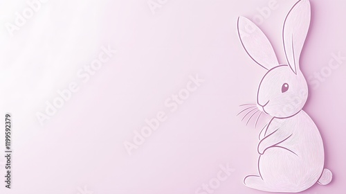 Minimalistic bunny outline on a light lavender Easter background 