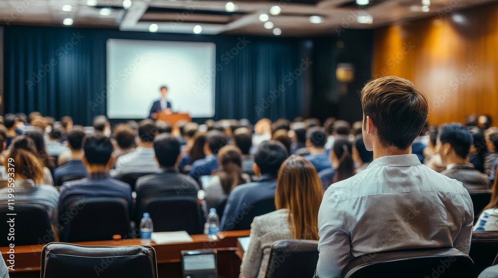 Engaged participants in a conference hall during a presentation. Engaged participants in a conference hall during a presentation.