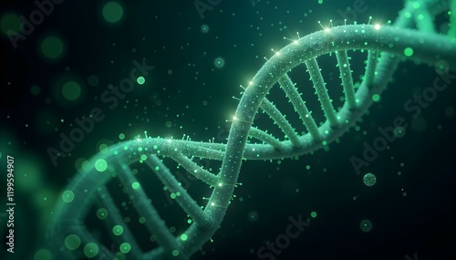 Green Glowing DNA Strand on an Abstract Bokeh Background