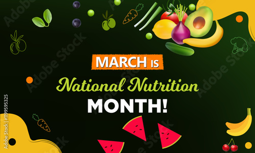 National Nutrition month is observed every year in March, to draw attention to the importance of making informed food choices and developing healthy eating habits. Vector illustration