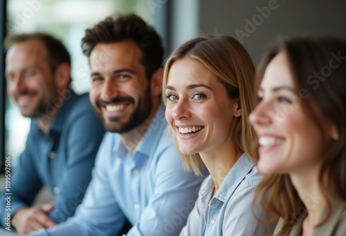 Diverse colleagues smiling during business meeting