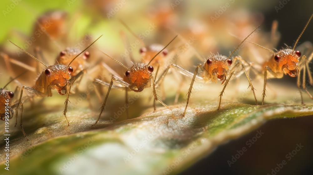 Ants gathering on a leaf in a vibrant ecosystem Ants gathering on a leaf in a vibrant ecosystem