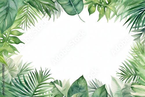Collection of vertical summer backgrounds with frames or borders made of green tropical palm leaves or jungle exotic foliage and place for text. Seasonal colorful realistic vector illustration.
