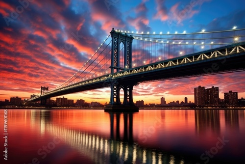 Williamsburg Bridge: Iconic Architecture Connecting City and Water Amidst Blue Sky photo