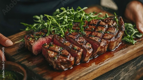 Culinary delight with dry-aged porterhouse steak, a feast for the eyes.