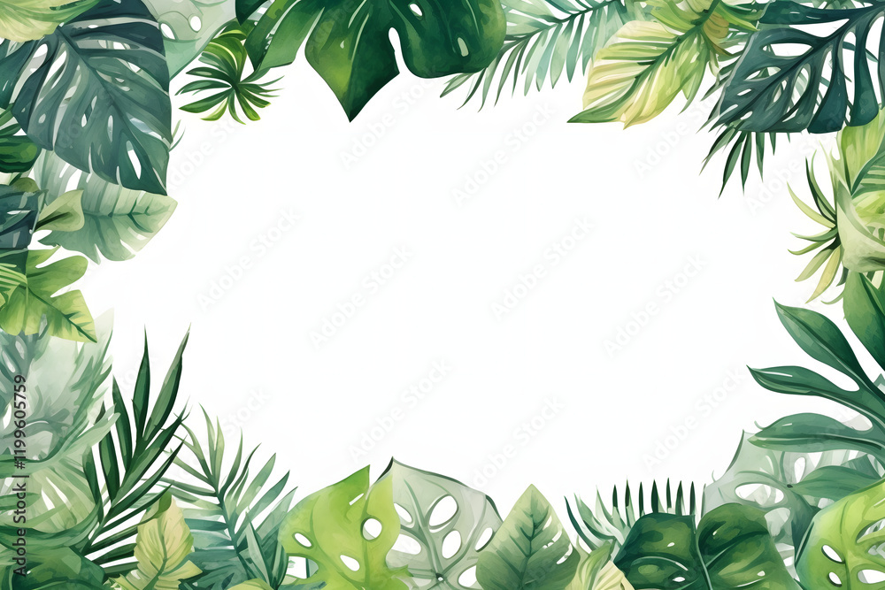 Collection of vertical summer backgrounds with frames or borders made of green tropical palm leaves or jungle exotic foliage and place for text. Seasonal colorful realistic vector illustration.
