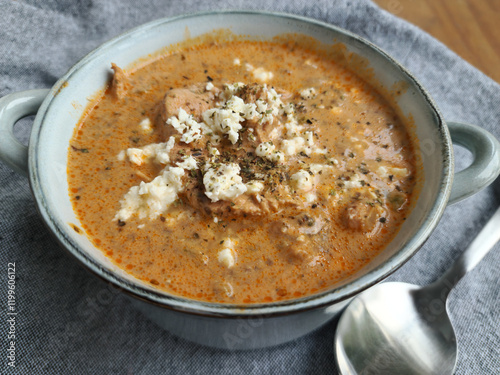 Gyros soup with feta and dried oregano