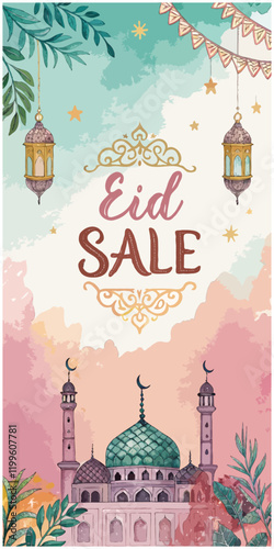 Eid sale template watercolors flyer design template 