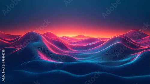 Abstract neon landscape, vibrant colors, digital art.