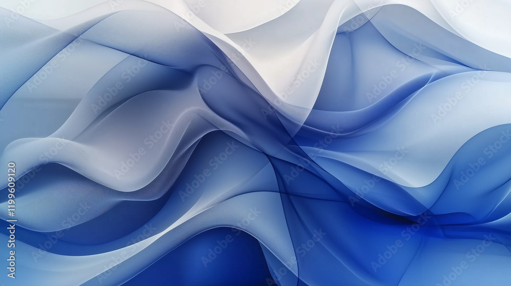 Obraz premium Flowing blue gradient fabric creates serene and calming atmosphere, showcasing soft waves and delicate textures. Ideal for backgrounds and design projects