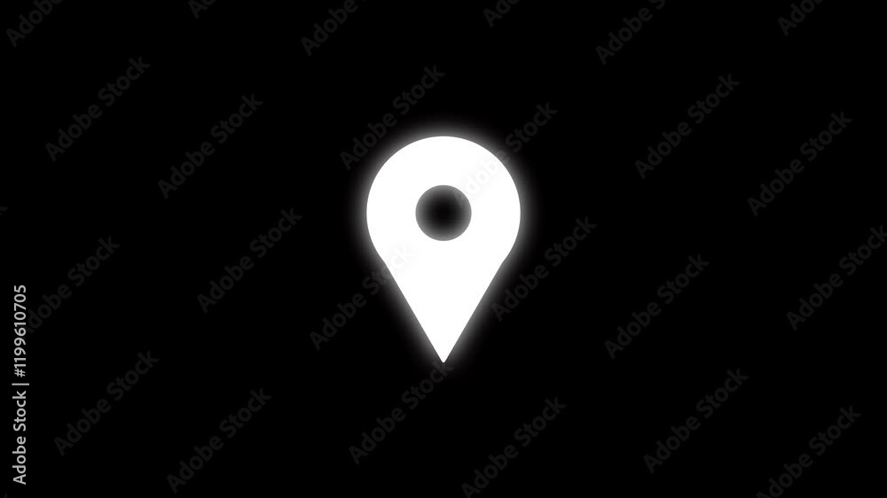 location icon animation, GPS icon and radio wave in black color background. simple forms of point of location.
