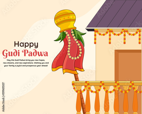 gudi padwa in house's balcony decorative with florals and leaves celebrating in maharashtra of india