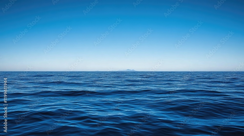 Fototapeta premium Serene Ocean View Distant Island Under Blue Sky