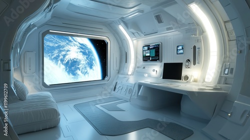 Wallpaper Mural Futuristic Spaceship Interior with Earth View Torontodigital.ca