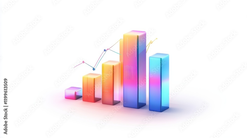 A digital bar chart, modern business concept, holographic effect, gradient tones, isolated on white background. A digital bar chart, modern business concept, holographic effect, gradient tones, isolated on white background.