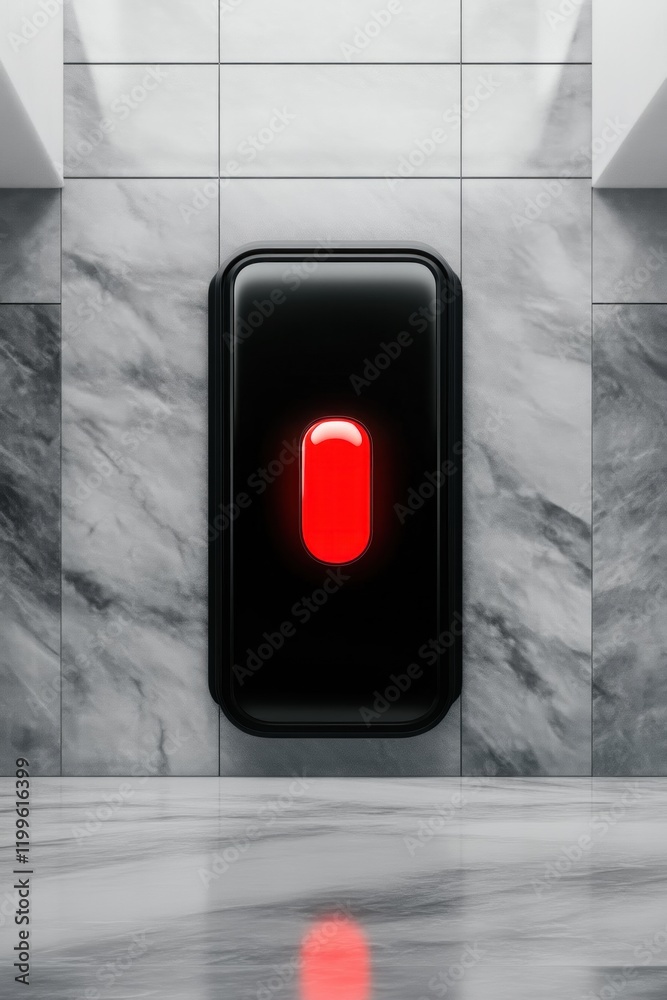 Futuristic red button activation modern minimalist space digital art sleek environment low angle view technology concept Futuristic red button activation modern minimalist space digital art sleek environment low angle view technology concept