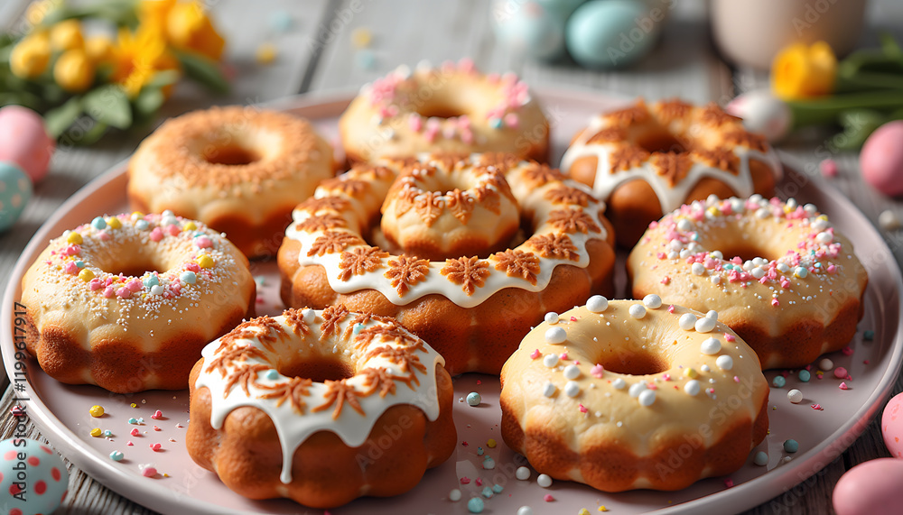 “Traditional Easter cakes on the table “Traditional Easter cakes on the table