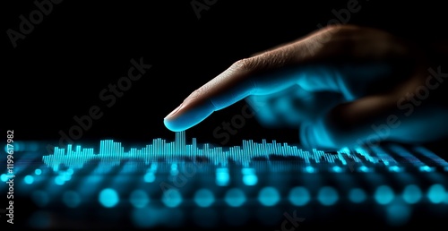 A Hand Pointing at Digital Graphs and Charts on the Screen for Financial Analysis and Insights photo