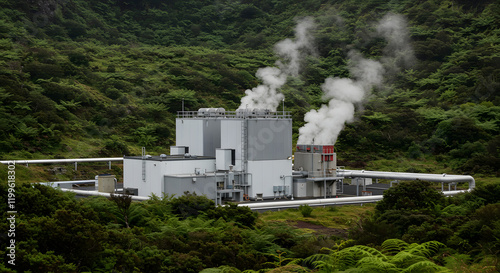 A Geothermal Power Station Surrounded By Lush Greenery And Minimal Infrastructure