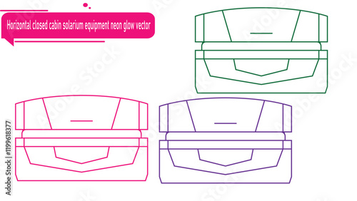 Horizontal closed cabin solarium equipment neon glow vector