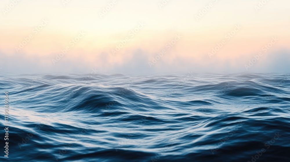 Serene Ocean Waves Under Misty Sunrise Sky Serene Ocean Waves Under Misty Sunrise Sky