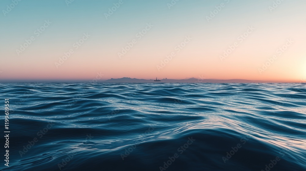 Obraz premium Serene Ocean Waves at Sunset Distant Mountains