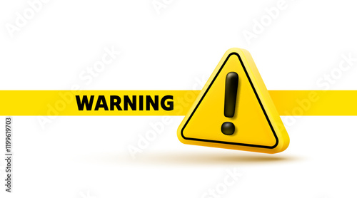 Warning caution sign, problem message mark, danger icon 3d. Vector 