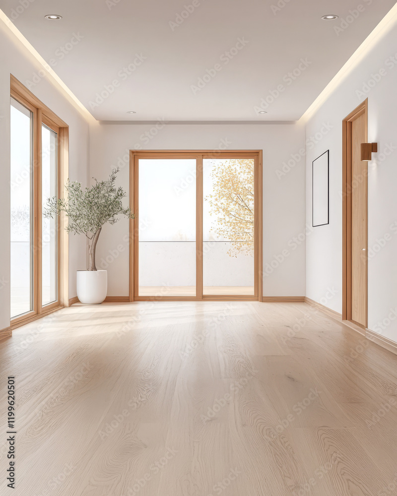 Obraz premium Spacious room with large windows and natural light in modern interior design