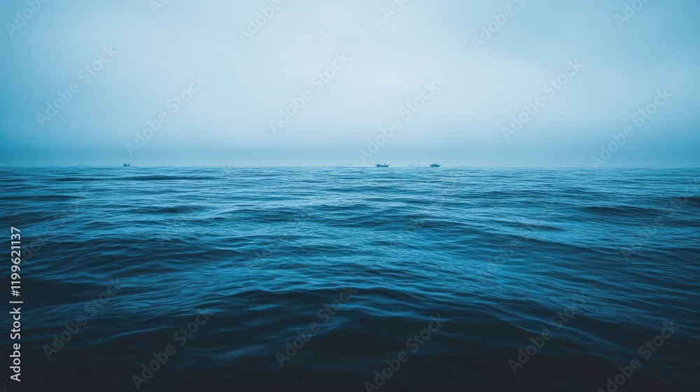 Obraz premium Tranquil Ocean Scene With Distant Boats