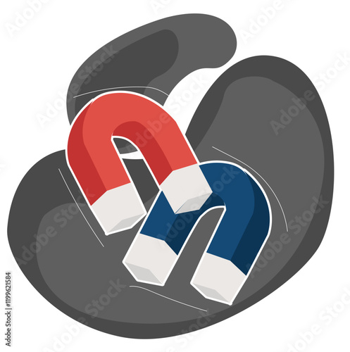 Magnet icons in a horseshoe shape with an electromagnetic force field. Magnet concept for business investment,