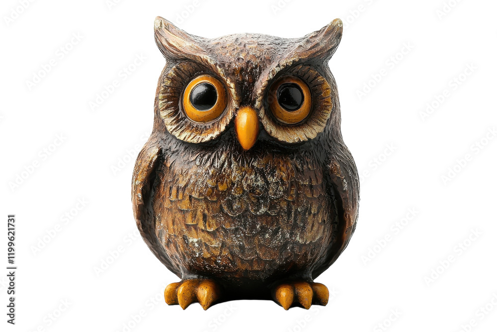 Fototapeta premium Decorative owl statue showcasing intricate details and vibrant colors placed on a neutral background for artistic appeal