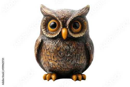 Decorative owl statue showcasing intricate details and vibrant colors placed on a neutral background for artistic appeal photo