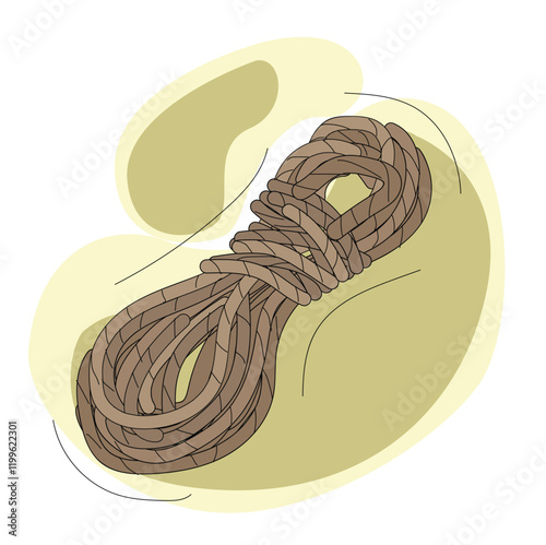 rope knot. Ropes, lasso strings set. Jute and hemp cords, loops, tied knots and noose. 