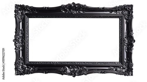 Black Ornate Frame: A classic, elegant black ornate frame with intricate details, perfect for showcasing art, photos, or adding a touch of vintage charm to your decor.