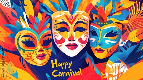 Wallpaper Mural The masks are painted in bright colors and the background is also colorful Torontodigital.ca