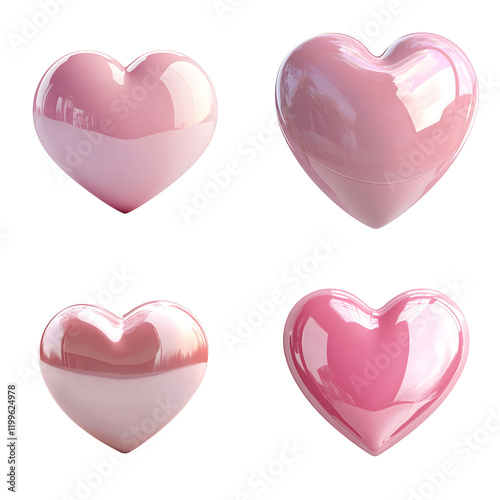 3D valentine pink heart isolated on white background